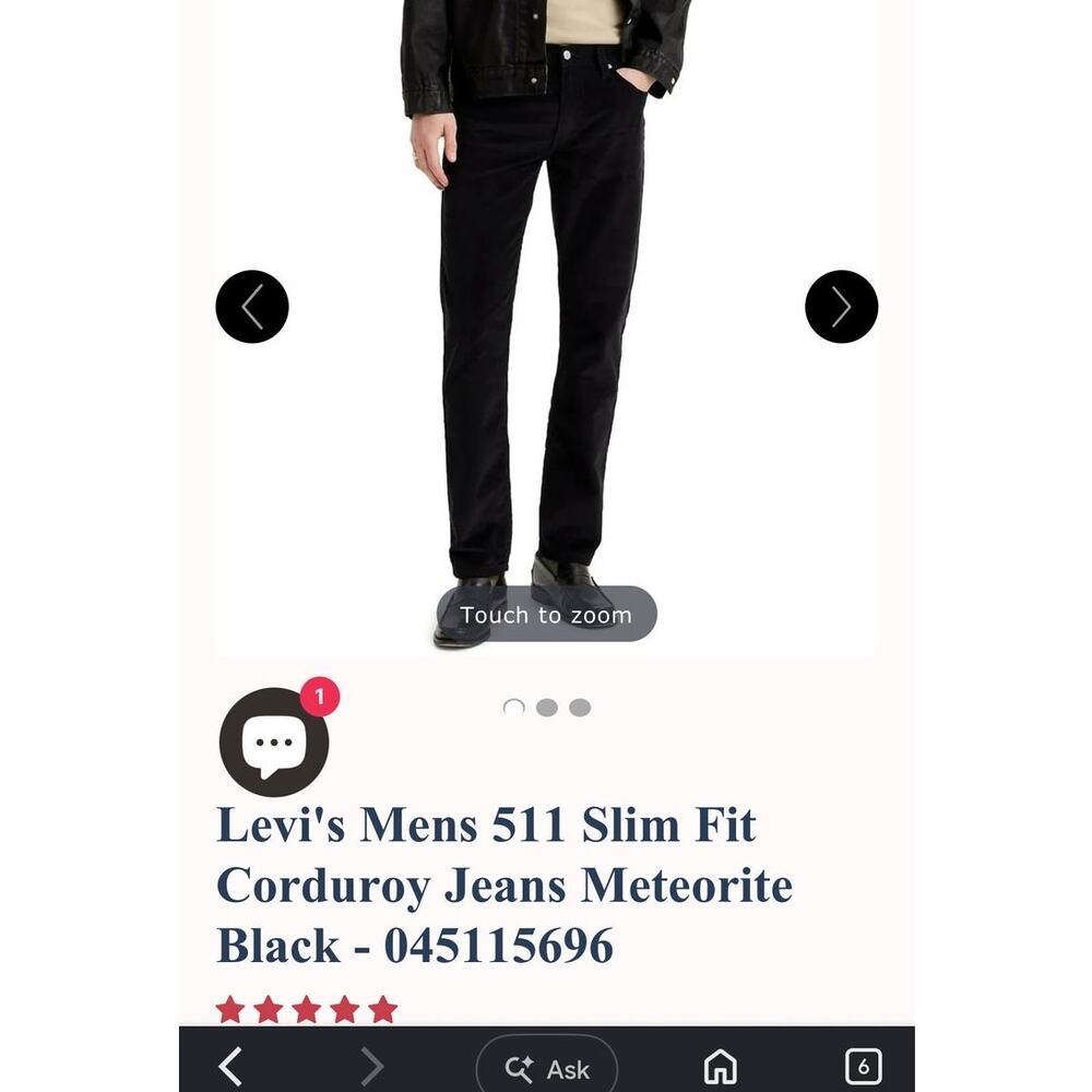 Levi's Mens 511 Slim Fit Corduroy Jeans Black 31X32 - Picture 1 of 5